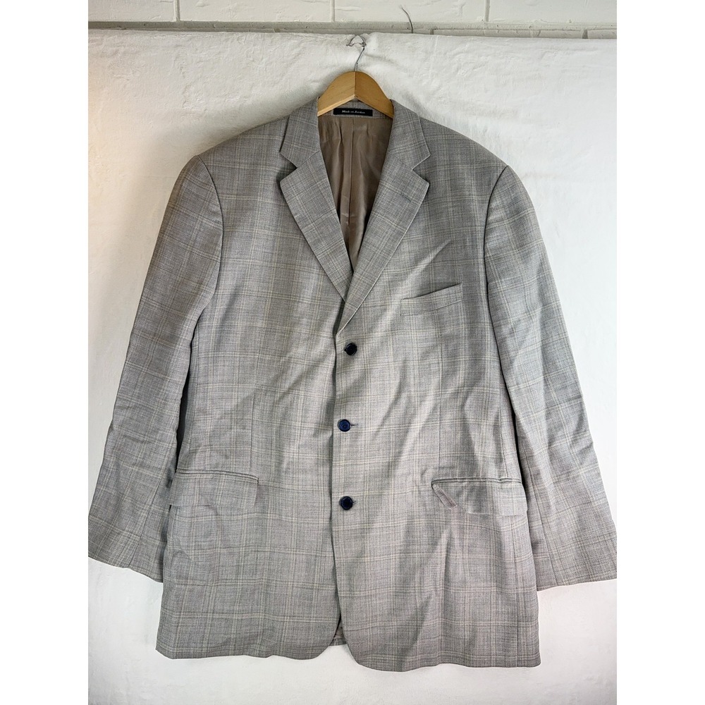Alan Flusser Blazer Mens 48 Gray Plaid Wool Linen Silk Blend‎ Sport Coat Jacket